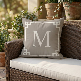 Custom White Square Greek Key Border Pattern Cushion