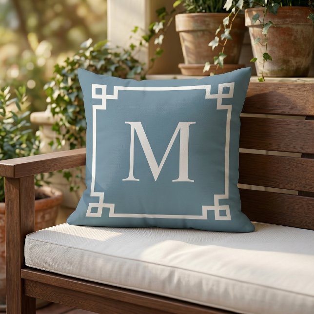 Custom White Square Greek Key Border Pattern Cushion (Creator Uploaded)