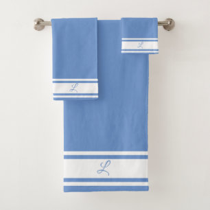 Custom white stripe bands monogram bath towel set