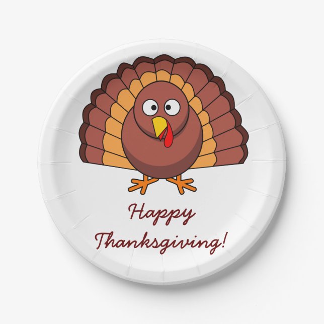 Custom White Thanksgiving Paper Plates Turkey (Front)
