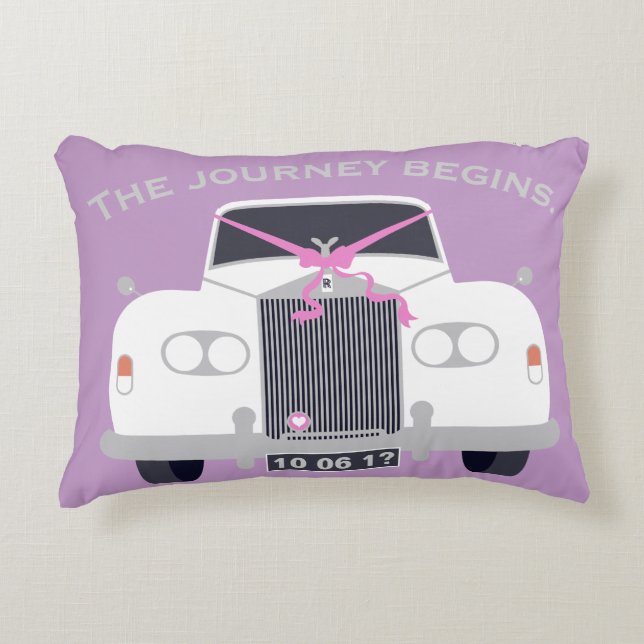 Custom white wedding limousine car date decorative cushion (Front)