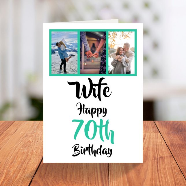 Custom Wife 70th Birthday Modern photo Card (Creator Uploaded)