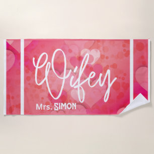Custom Wifey Heart Beach Towel
