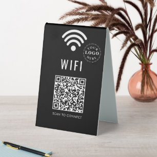 Custom WiFi Black Table Sign with QR Code and Logo