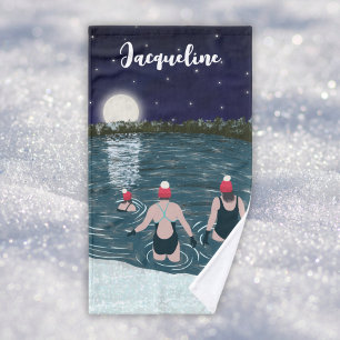 Custom Wild Swimming in Snowy Winter Lake Hand Towel