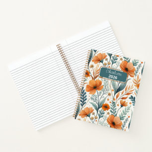 Custom Wildflower Botanical Boho Floral Watercolor Notebook