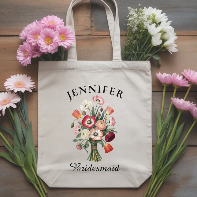 Custom Wildflower Bridesmaid Bag for Bridal Gift (Custom Floral Bridal Tote Bag — Bridesmaid Proposal Gift, Bachelorette Party Favor, Wedding Tote)