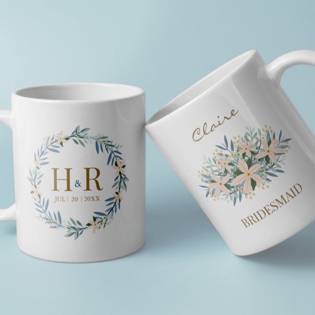 Custom Wildflower Bridesmaid Monogram Keepsake Coffee Mug (Creator Uploaded)