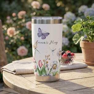 Custom Wildflower & Butterflies Stainless Bottle Insulated Tumbler