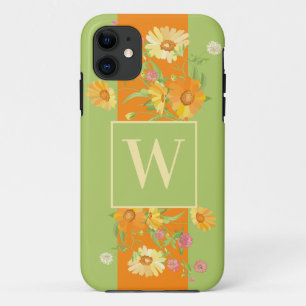 Custom Wildflower Green Floral Monogram iPhone 11 Case