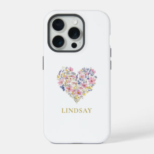 Custom Wildflower Heart Name iPhone 15 Pro Case