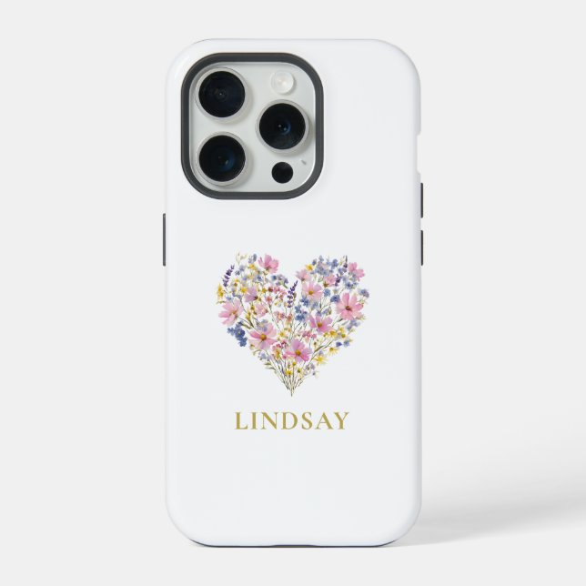 Custom Wildflower Heart Name iPhone Case (Back)