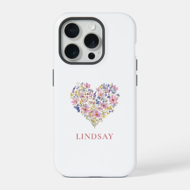 Custom Wildflower Heart Name iPhone Case (Back)