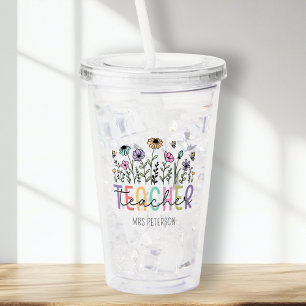 Custom Wildflower Teacher Appreciation Acrylic Tumbler