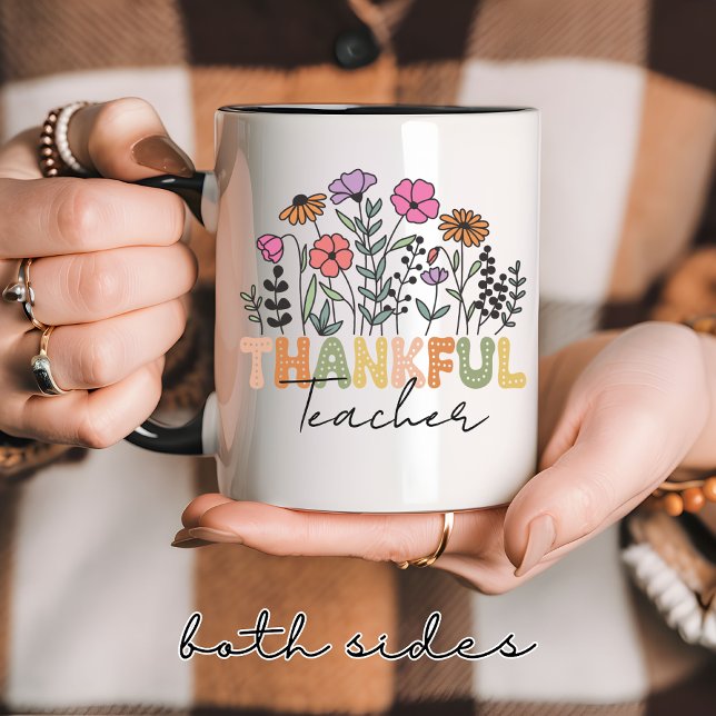 Custom Wildflower Thankful Mug for Teacher Nurse (personalized floral mug, custom wildflower mug, floral mug for grandma & mom, teacher appreciation,)