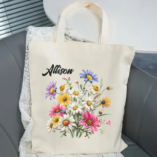 Custom Wildflower Tote Bag for Her, Mum & Women