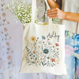 Custom Wildflower Tote Bag Gift for Mum Bridesmaid