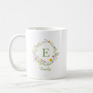 Custom Wildflower Wreath Monogram Name Coffee Mug