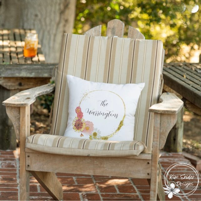 Custom Wildflower Wreath With Family Name Cushion (Creator Uploaded)