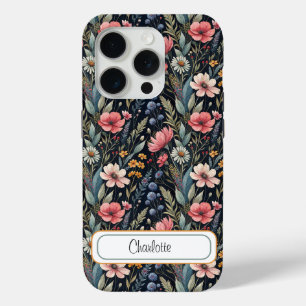 Custom Wildflowers Botanical Inspiration Black iPhone 15 Pro Case
