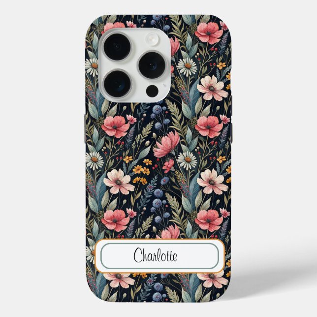 Custom Wildflowers Botanical Inspiration Black Case-Mate iPhone Case (Back)