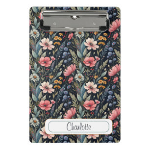 Custom Wildflowers Botanical Inspiration Black Mini Clipboard