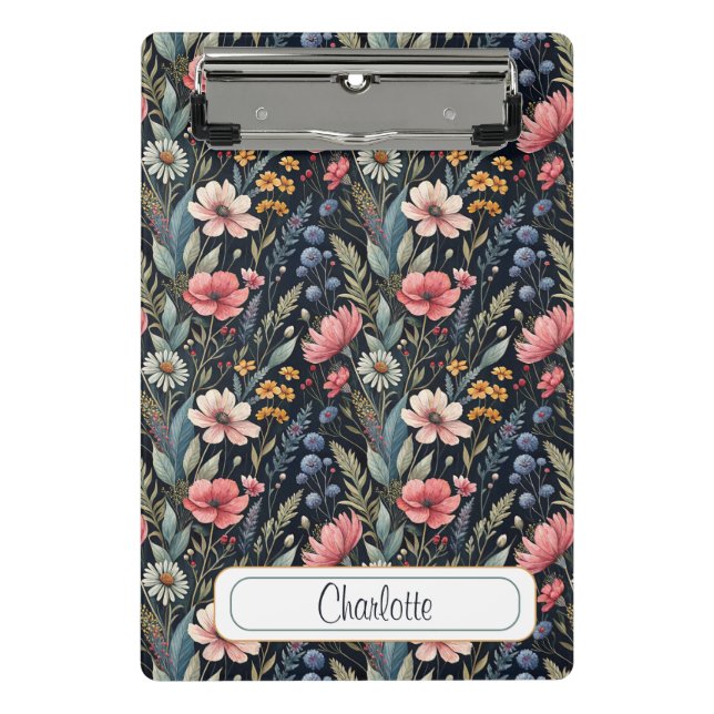 Custom Wildflowers Botanical Inspiration Black Mini Clipboard (Front)