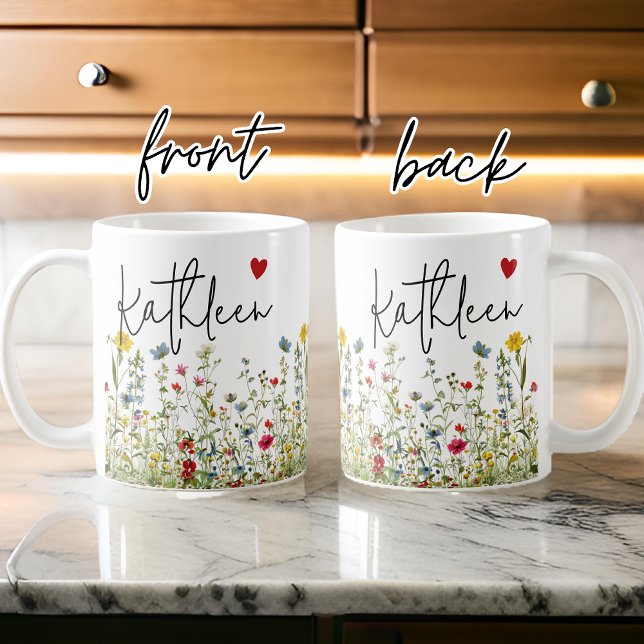 Custom Wildflowers Mug, Birthday & Bridal Gift Coffee Mug (custom floral mug, mothers day gift mug, graduation gift for her, baby shower gift, bridesmaid gift)