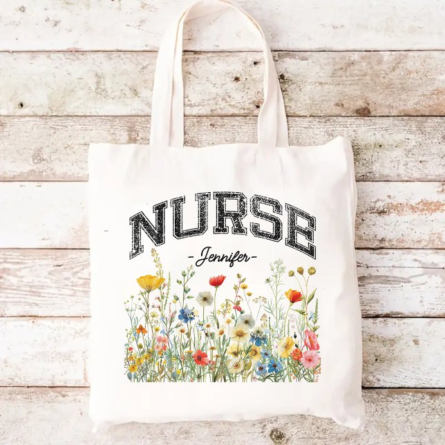 Custom Wildflowers Nurse Bag, Grad Gift for Nurse Tote Bag (Custom nurse tote, wildflowers tote bag, gift for nurse, birthday present for nurse, Christmas gift)
