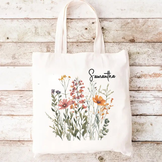 Custom wildflowers tote bag, Mothers day, Mum gift (wildflowers tote bag, Mother’s Day gift bag, gift for mom, gift for mama, tote bag for women, bride)