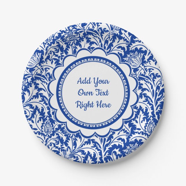 Custom William Morris Blue White Birthday Party Paper Plate (Front)