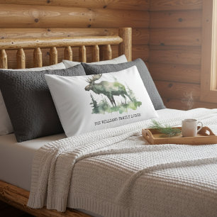 Custom Williams Family Lodge Rustic Watercolor Art Pillowcase