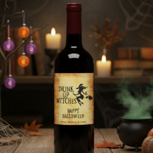 Custom Wine Label Drink up Witches Halloween