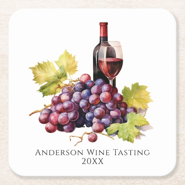 Custom Wine Tasting Square Paper Coaster (Front)