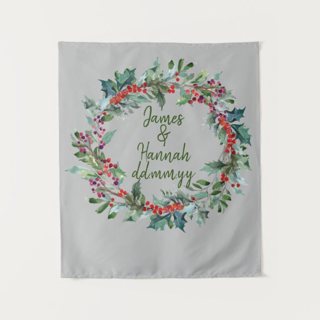 Custom Winter Backdrop Silver Wedding Photo Booth Tapestry (Front)