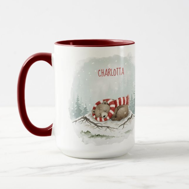 Custom Winter Bear Mug – Sleeping Animal Design (Left)