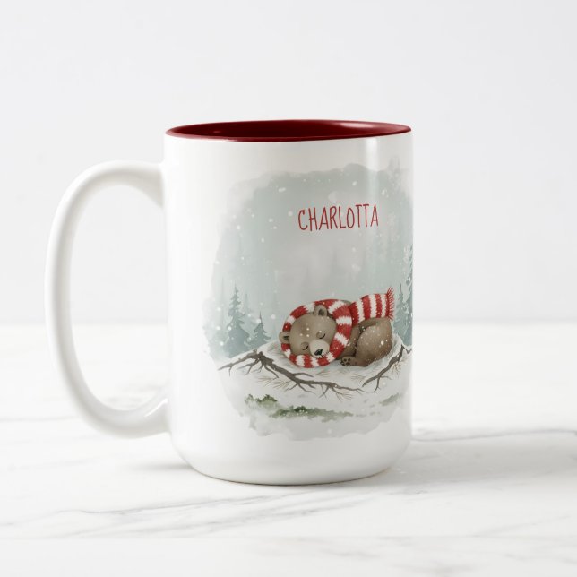 Custom Winter Bear Mug – Sleeping Animal Design (Left)