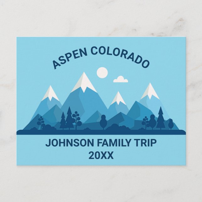 Custom Winter Family Reunion Blue Snowy Mountain Postcard (Front)