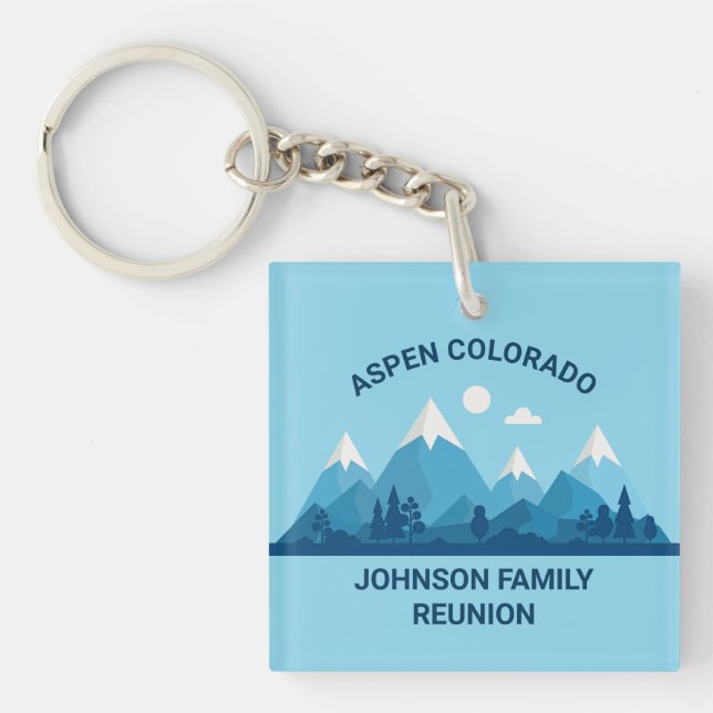 Custom Winter Family Reunion Party Snowy Mountain Key Ring (Front)