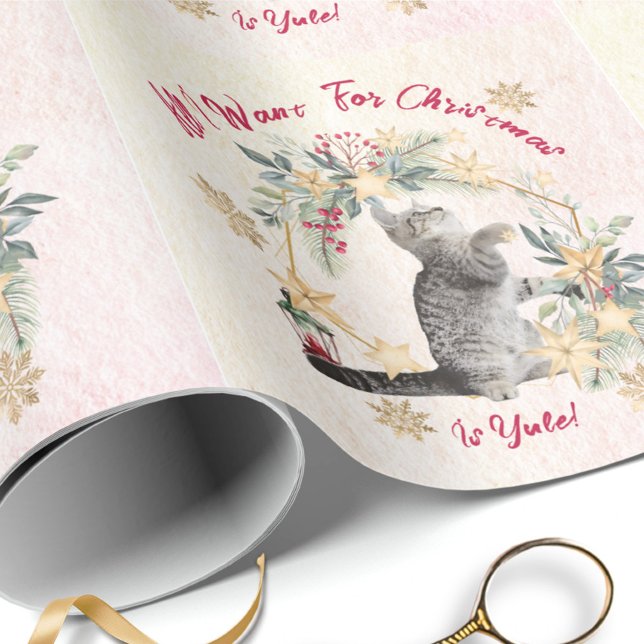 Custom Winter Foliage Lantern Christmas Cat Wrapping Paper (Creator Uploaded)