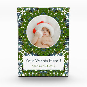 Custom Winter Green Gray Christmas Decor Gift Photo Block