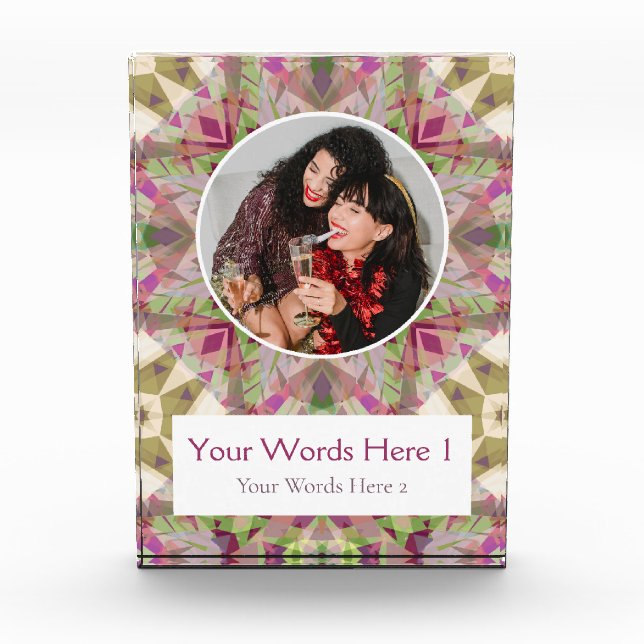 Custom Winter Grey Green Pink Star Christmas Gift Photo Block (Front)