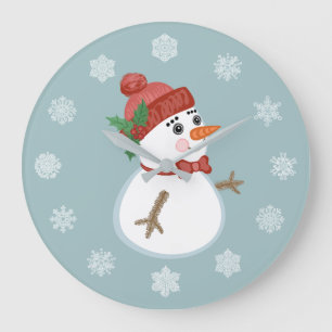 Custom Winter Holiday Christmas Snowman Large Clock