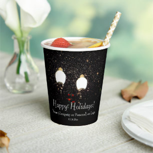 Custom Winter Holidays Black White Gold Snow Party Paper Cups