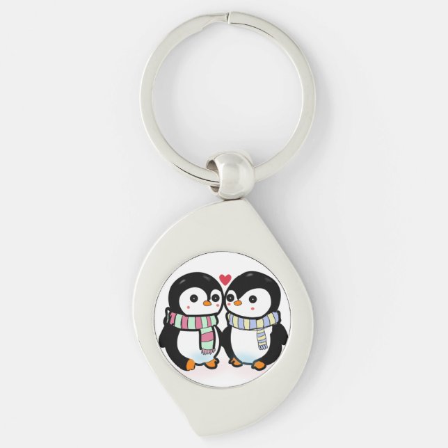 Custom Winter Penguin Love Key Ring (Front)