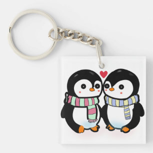 Custom Winter Penguin Love Key Ring