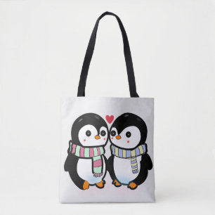 Custom Winter Penguin Love Tote Bag