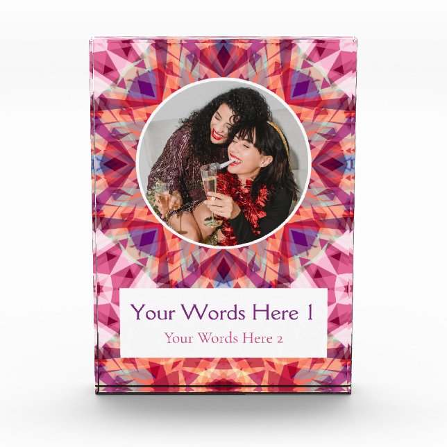 Custom Winter Red Pink Purple Star Christmas Gift Photo Block (Front)