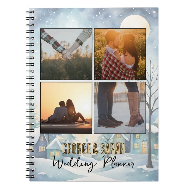 Custom Winter Scene 4-Photo Wedding Planner Notebook (Front)