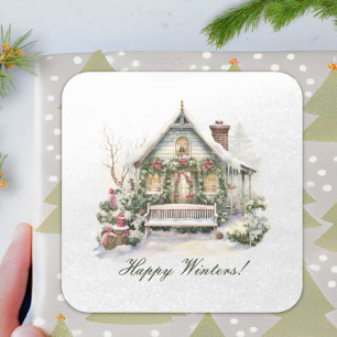Custom Winter Scene Snowflake New Year Christmas Square Sticker